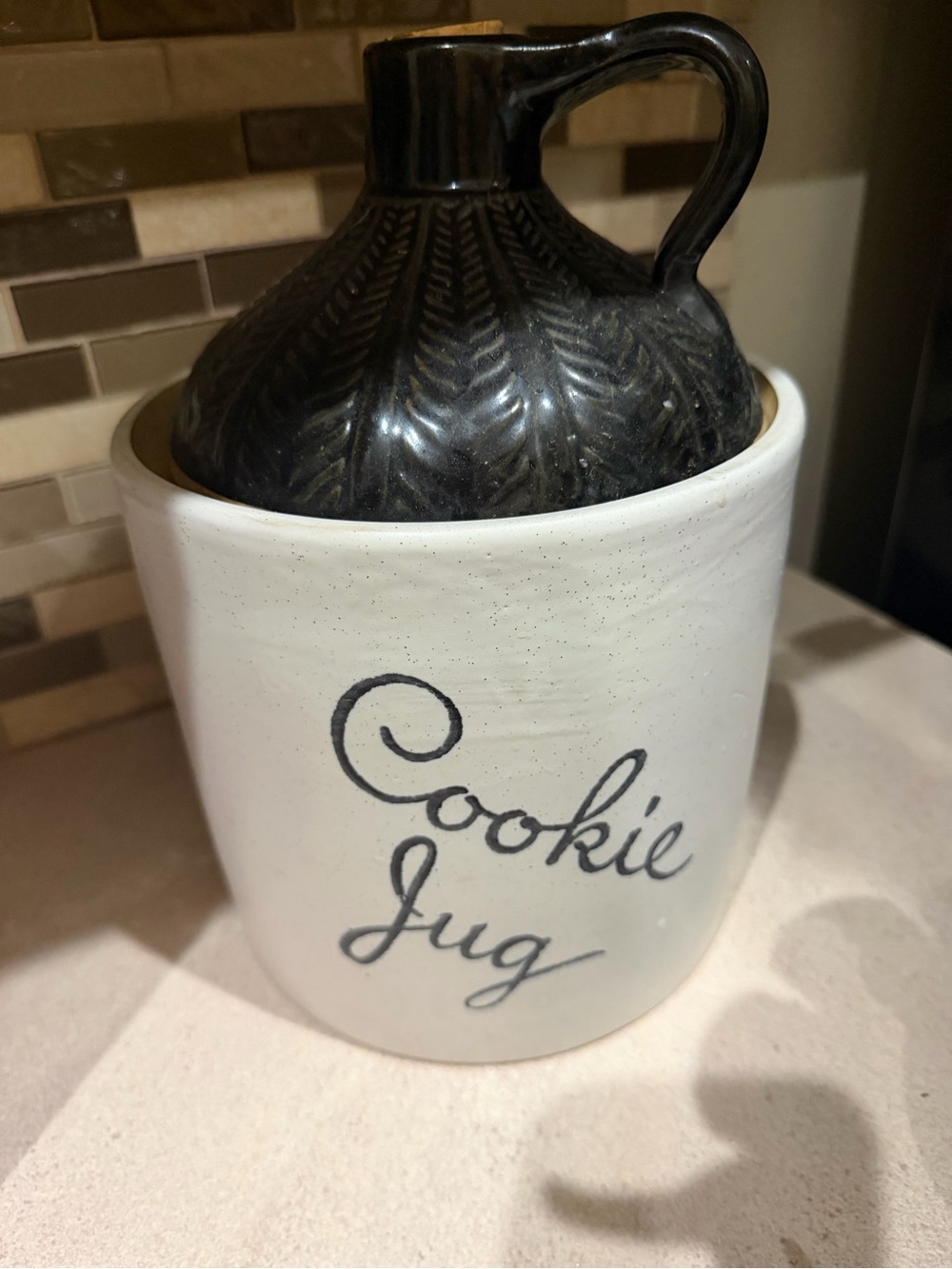 White Ceramic Cookie Jug with Black Lid